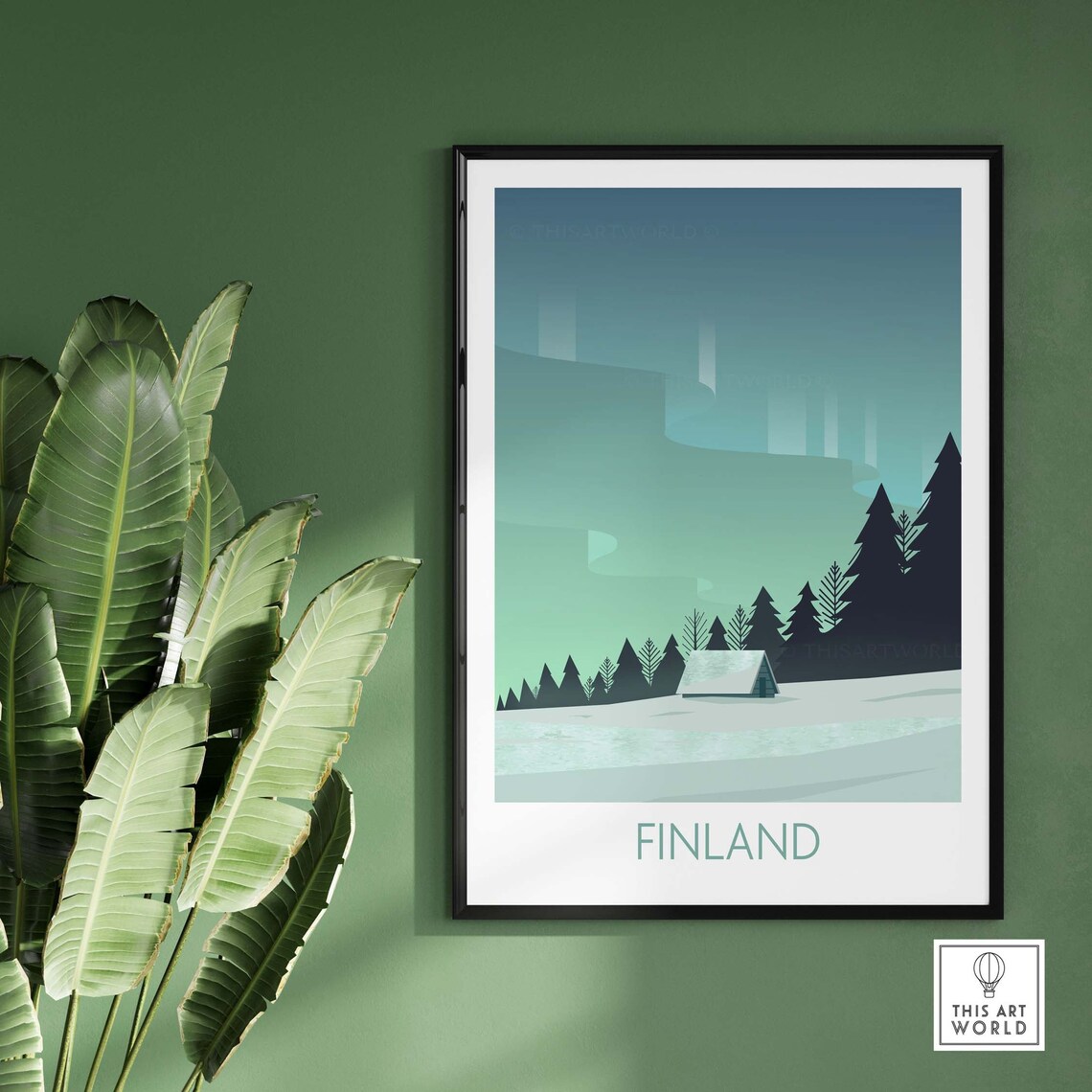 Finland Travel Poster, Northern Lights Aurora Borealis - Image 3