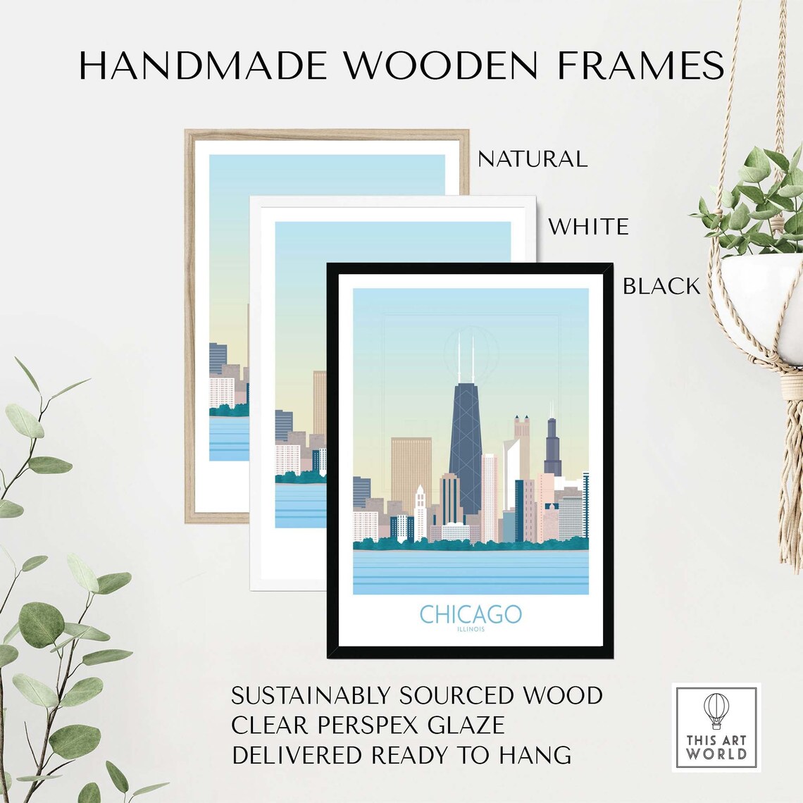 Chicago City Skyline Art Print, Cityscape Wall Decor - Image 2
