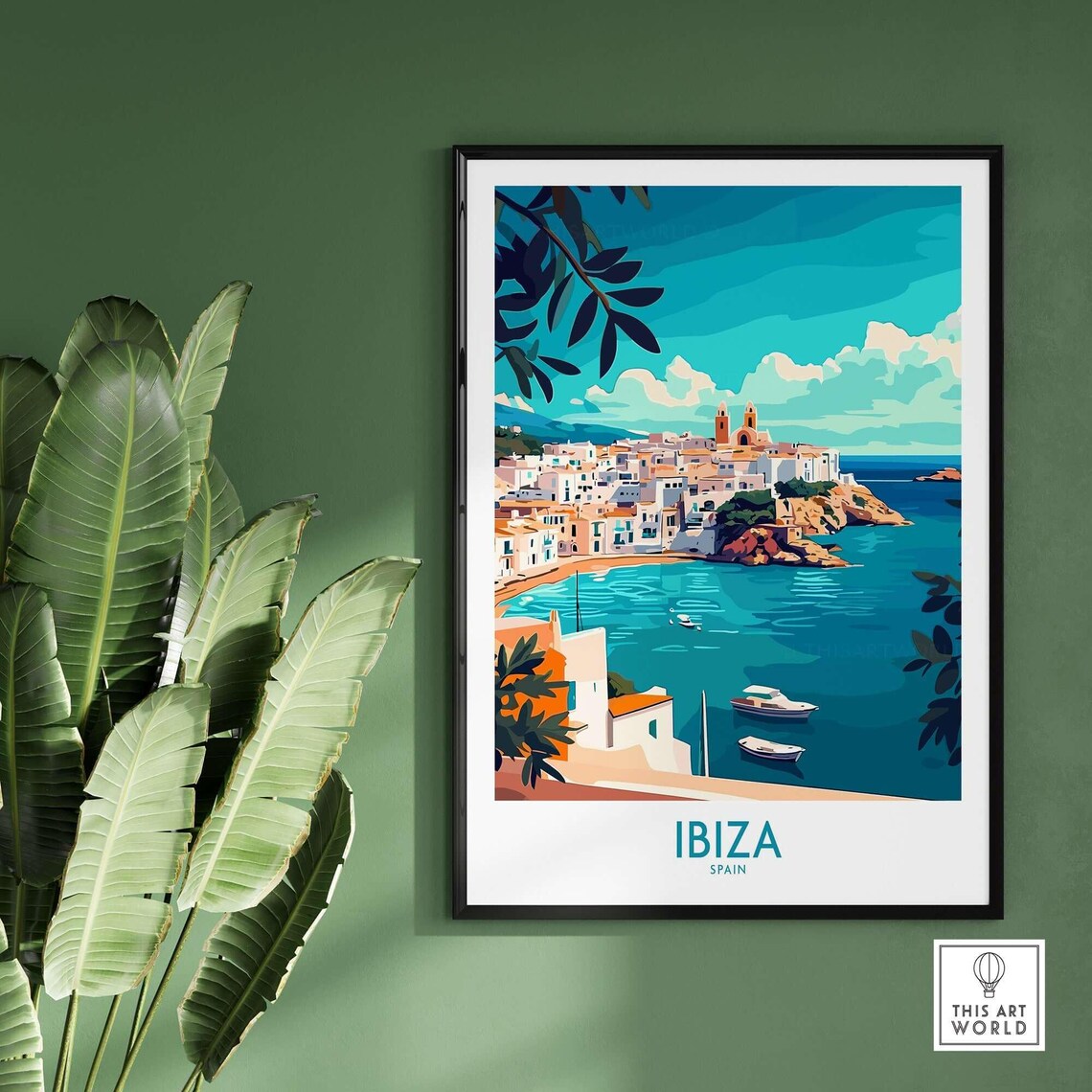 Balearic Ibiza Spain Whitewashed Town Sailboats Travel Poster - Image 2