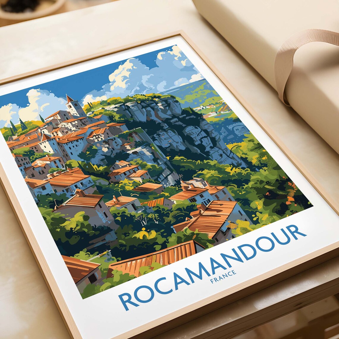 Rocamadour France Cliffside Village Valley Medieval Travel Poster