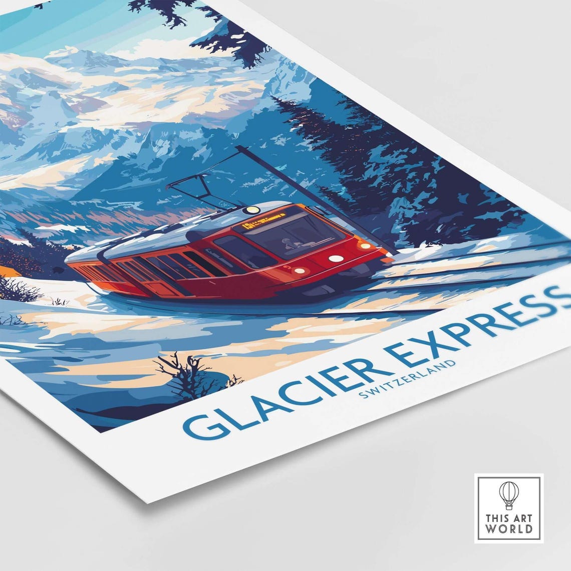 Glacier Express Switzerland Red Train Alps Vintage Travel Poster - Image 4