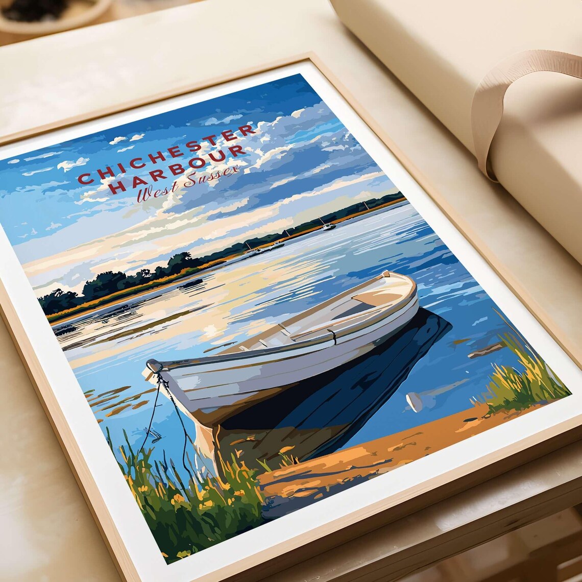 Chichester Harbour Sunset Rowboat West Sussex Travel Art Poster - Image 3