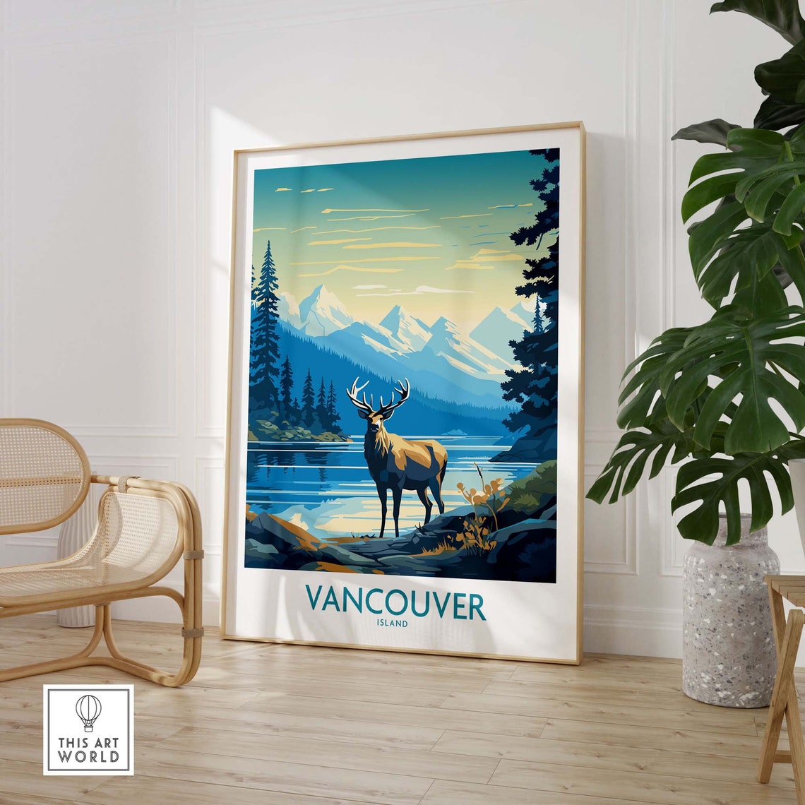 Canada Vancouver Island Elk Mountain Lake Pine Forest Retro Poster - Image 3