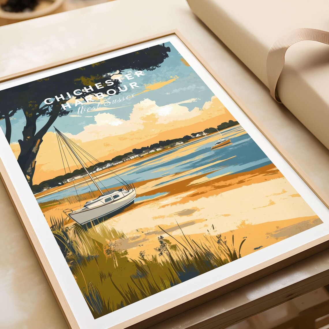Chichester Harbour Sailboat Sunset Beach West Sussex Art Poster - Image 3