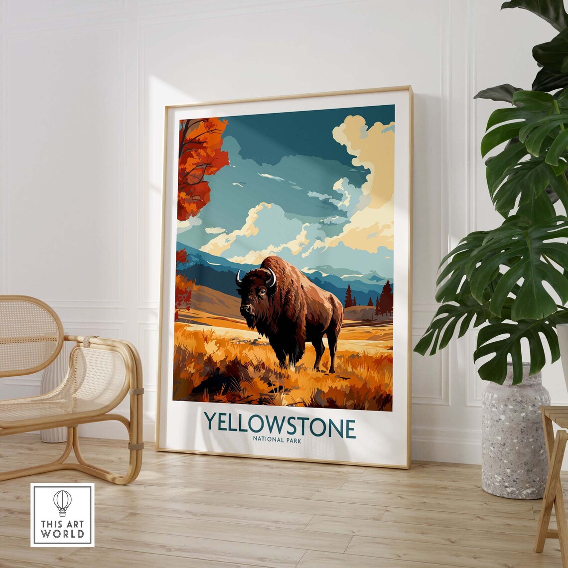 Yellowstone National Park Bison Autumn Prairie Travel Poster - Image 3