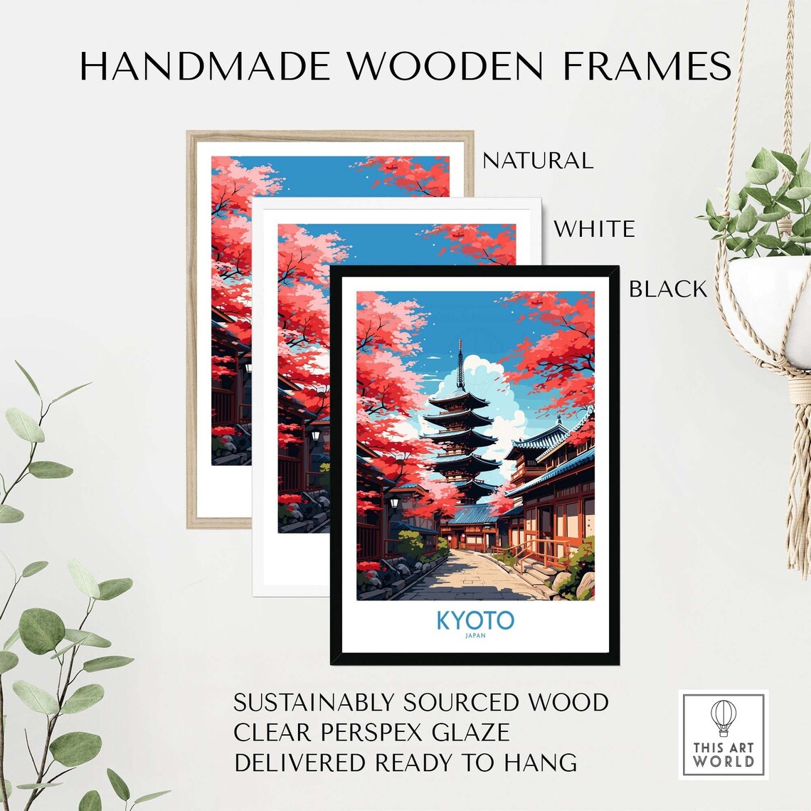 Kyoto Japan Pagoda Street Red Maple Trees Vintage Travel Poster - Image 4