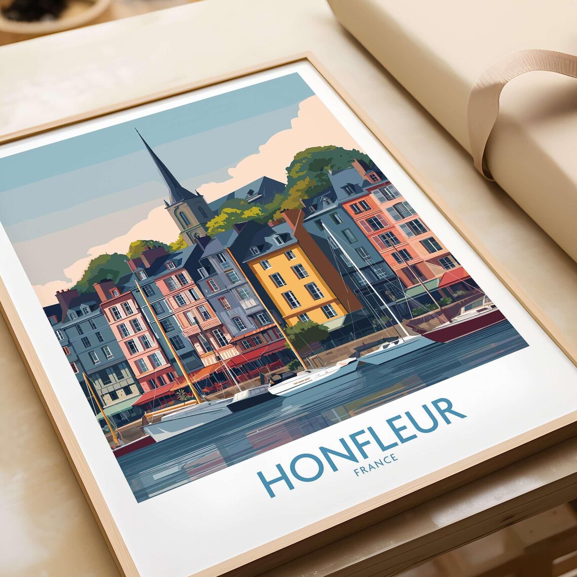 Honfleur France Normandy Harbor Church Spire Coastal Travel Poster