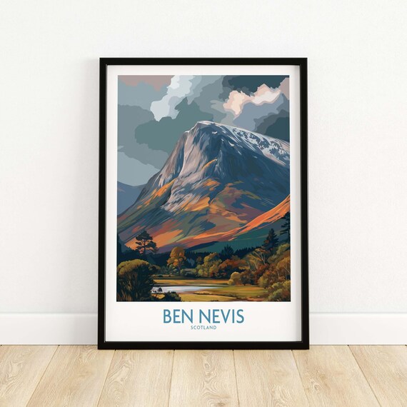 Ben Nevis Scotland Cloudy Summit Orange Glow Highland Mountain Poster