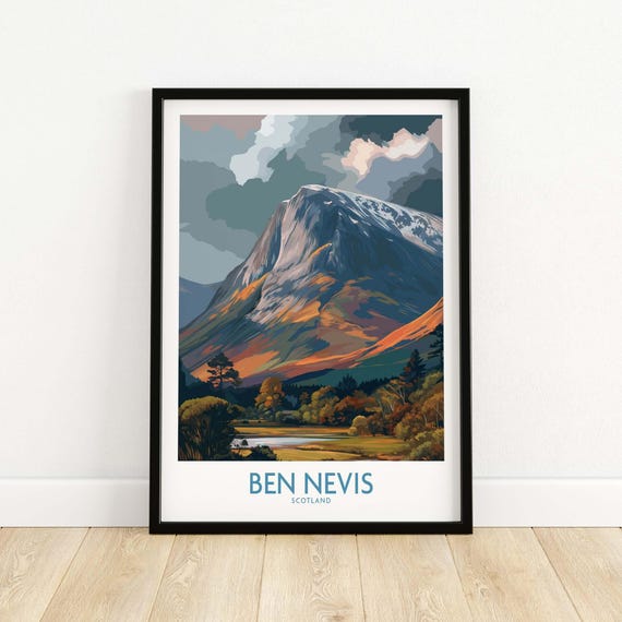Ben Nevis Wall Art Scotland Print Cloudy Peak Scottish Artwork Gift For Hiking Nature Lovers Illustration