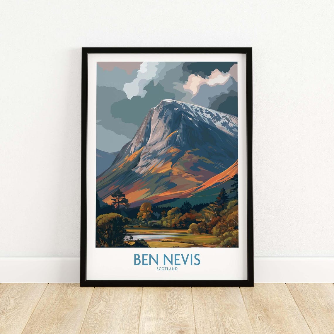 Ben Nevis Wall Art Scotland Print Cloudy Peak Scottish Artwork Gift For Hiking Nature Lovers Illustration