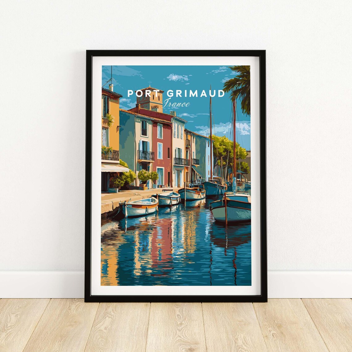 Port Grimaud France Sunlit Colorful Canal Houses And Boats Poster