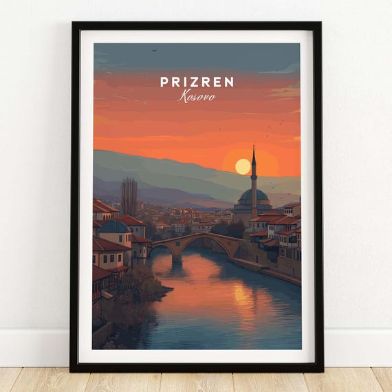 Prizren Old Town Art Print Kosovo Sunset Scene Framed Or Unframed