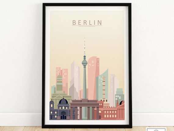 Berlin Skyline Travel Poster, Cityscape Wall Decor