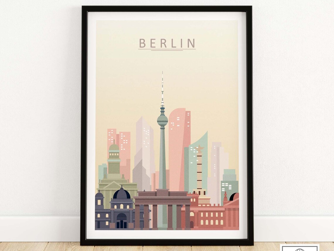Berlin Skyline Travel Poster, Cityscape Wall Decor