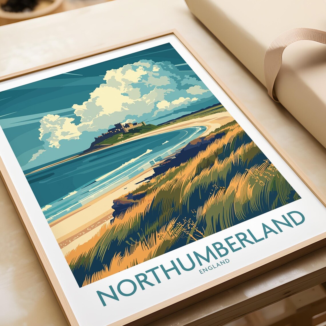 Northumberland England Sandy Bay Headland Castle Views Art Poster