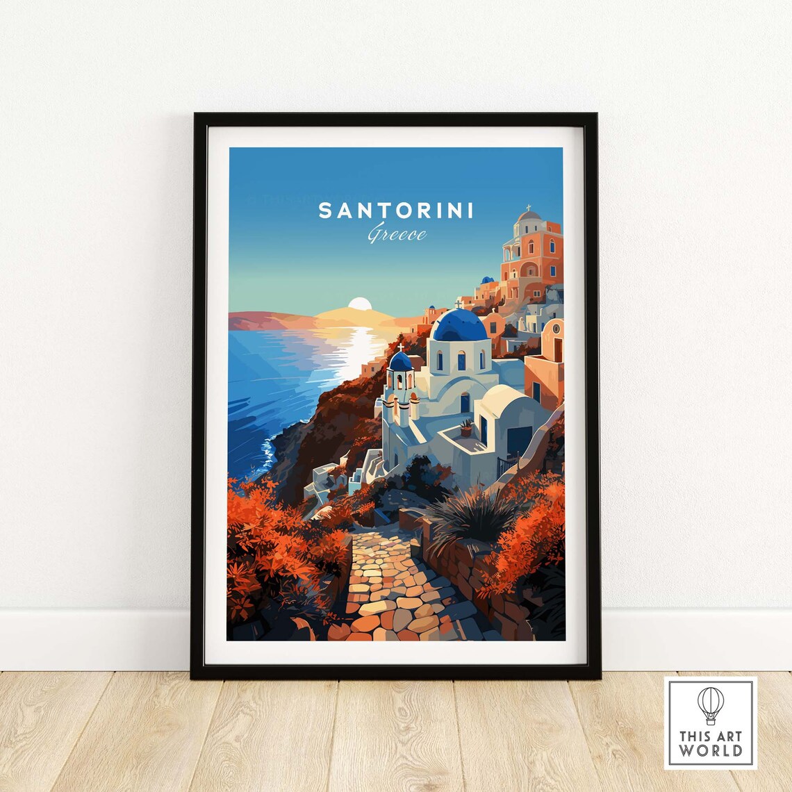 Santorini Travel Poster, Greece Birthday Gift