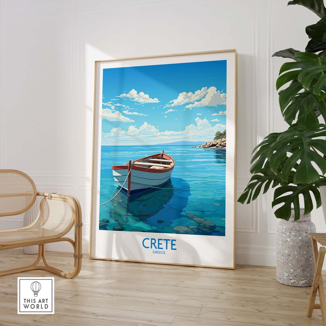 Crete Greece Rowboat Turquoise Bay Coastal Vintage Travel Poster - Image 3