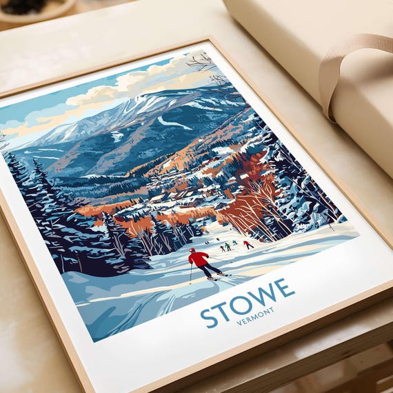 Stowe Ski Lodge Art Print, Vermont Winter Sports