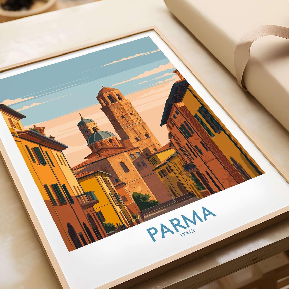Parma Italy Cathedral Historic City Street Sunset Travel Poster
