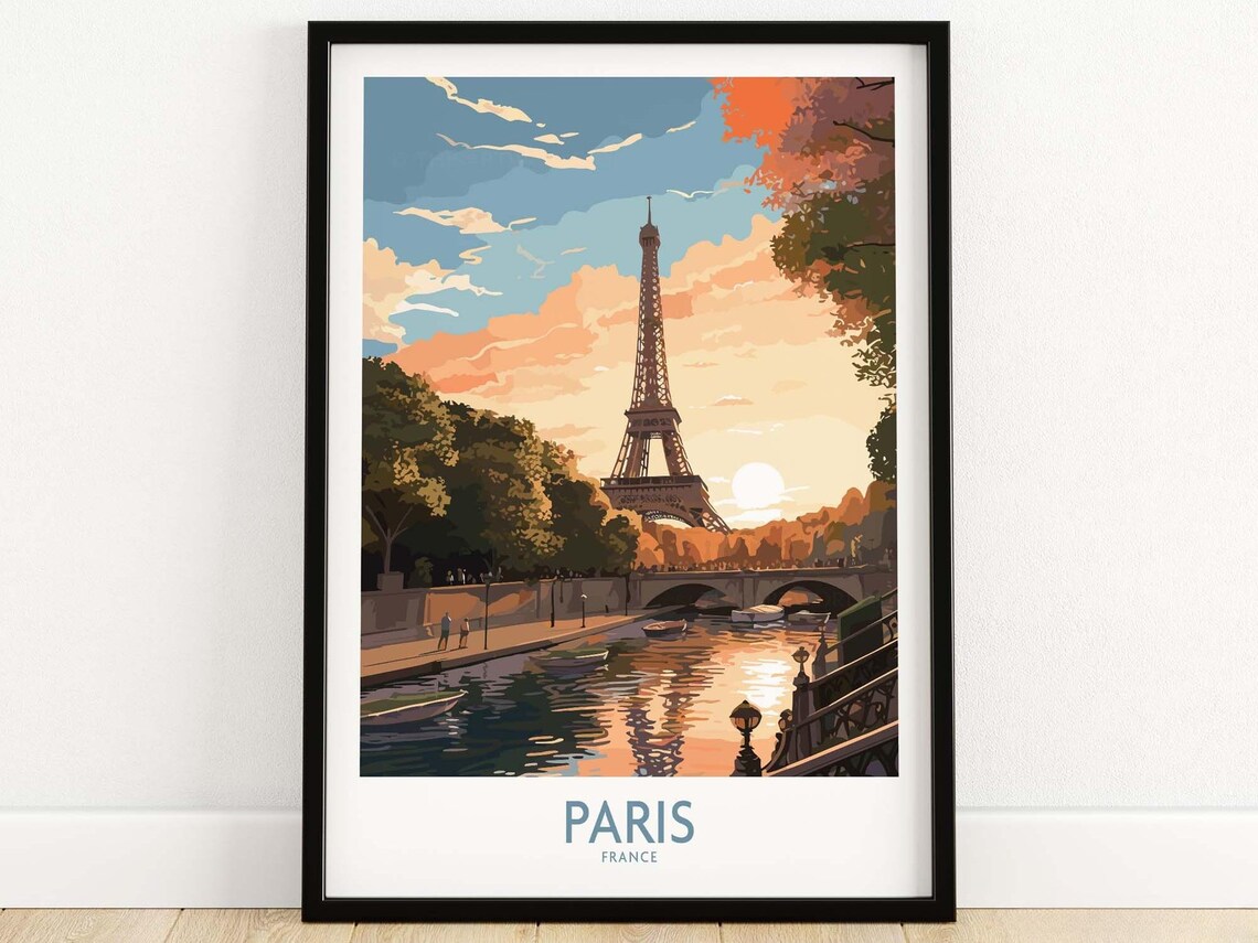 Paris France Travel Poster, Vintage City Art Print