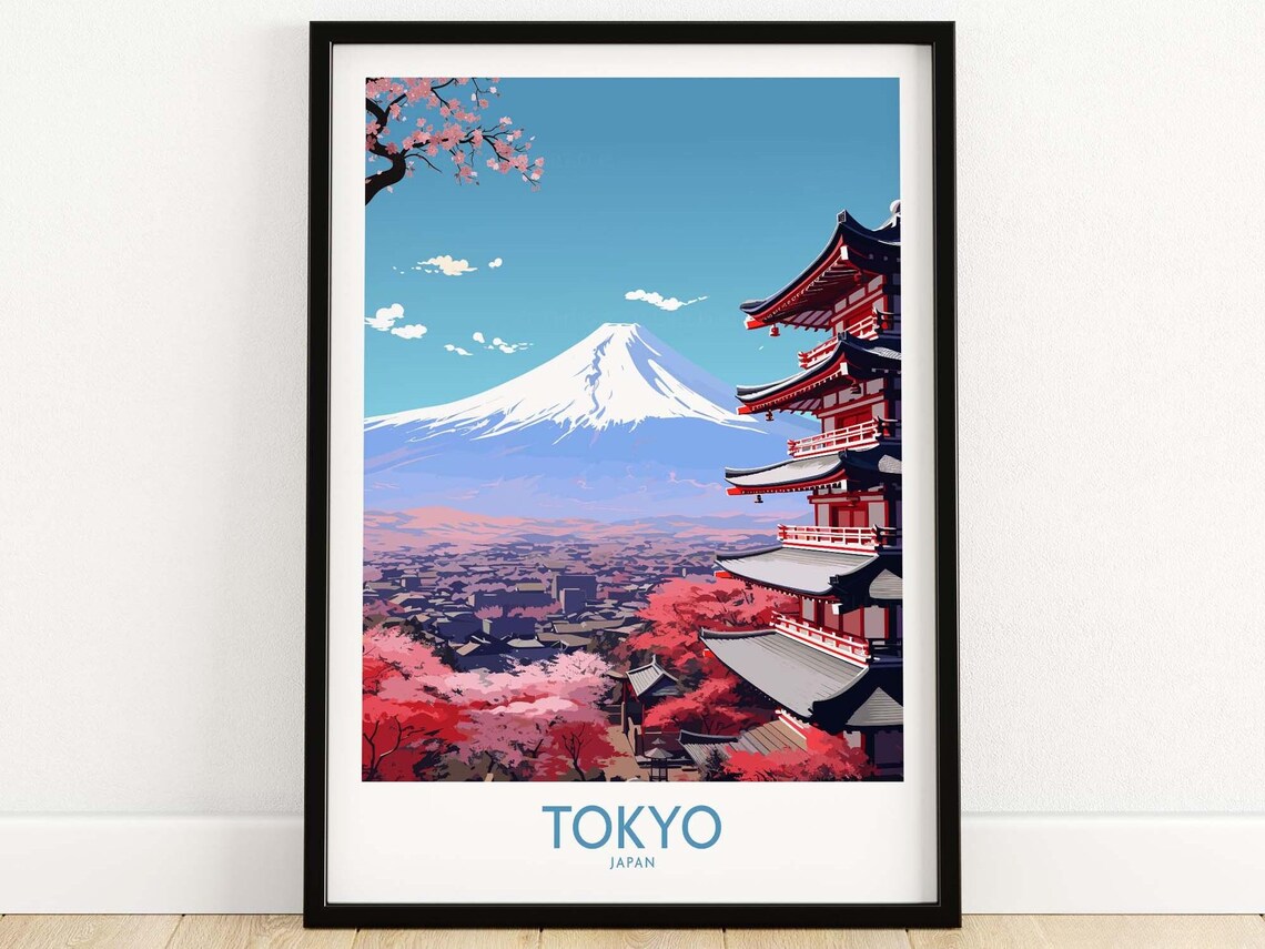 Mount Fuji Travel Poster, Japan Landscape Art Print
