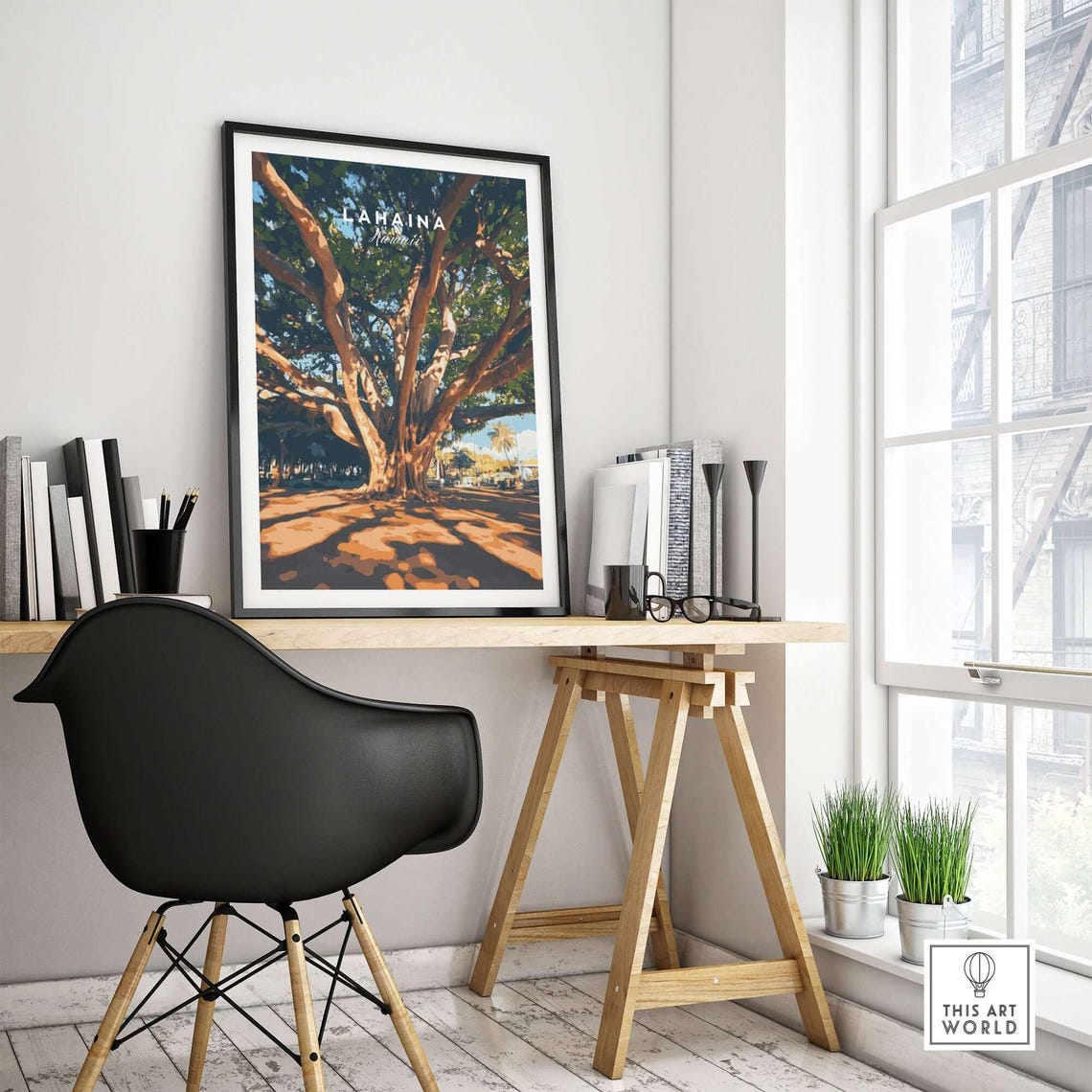 Hawaiian Lahaina Travel Poster, Iconic Banyan Tree - Image 4