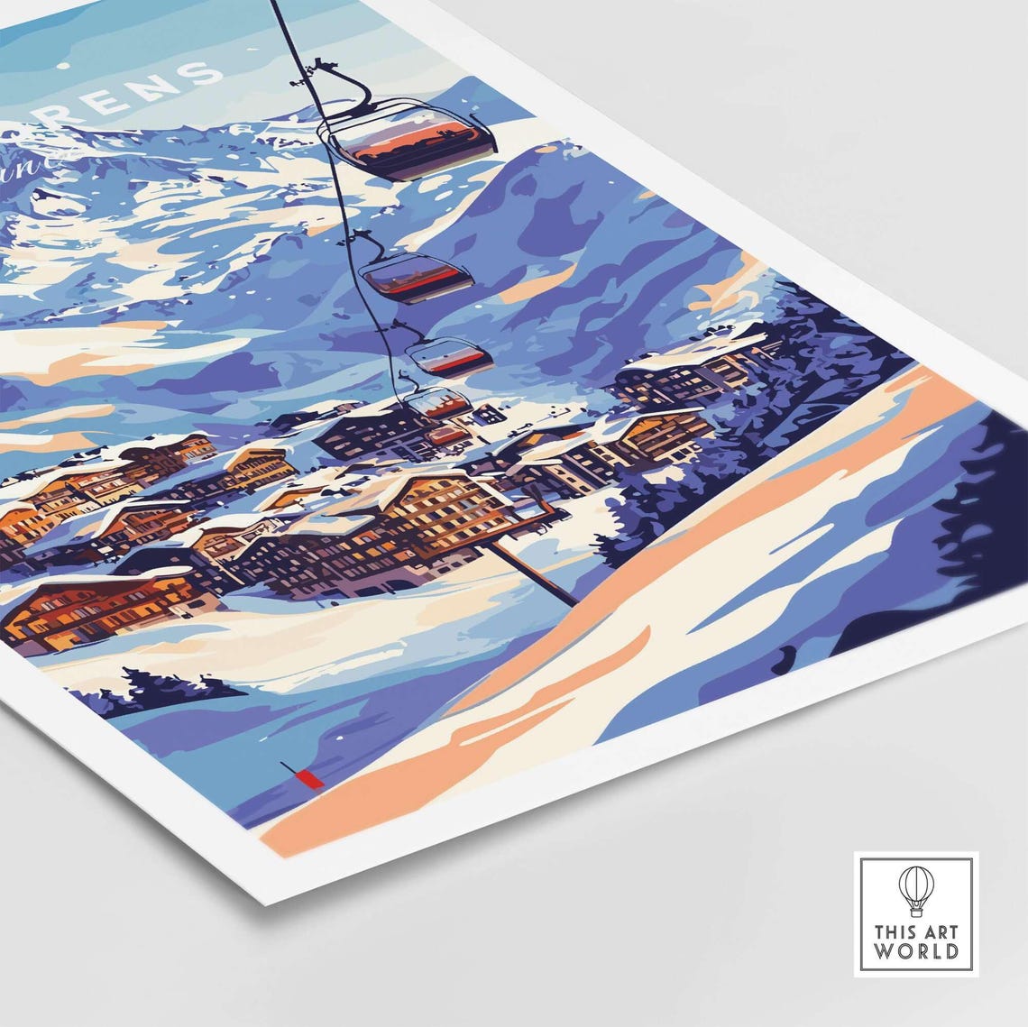 Val Thorens France Ski Poster, Chairlift Scene - Image 5