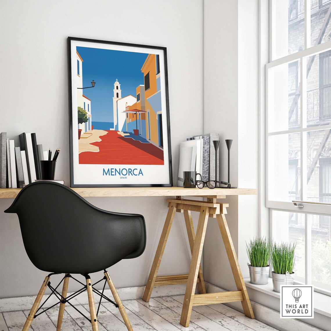 Menorca Spain Old Town Church Tower Street Vintage Travel Poster - Image 4