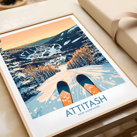 Attitash Travel Poster, Ski Resort Winter Sports
