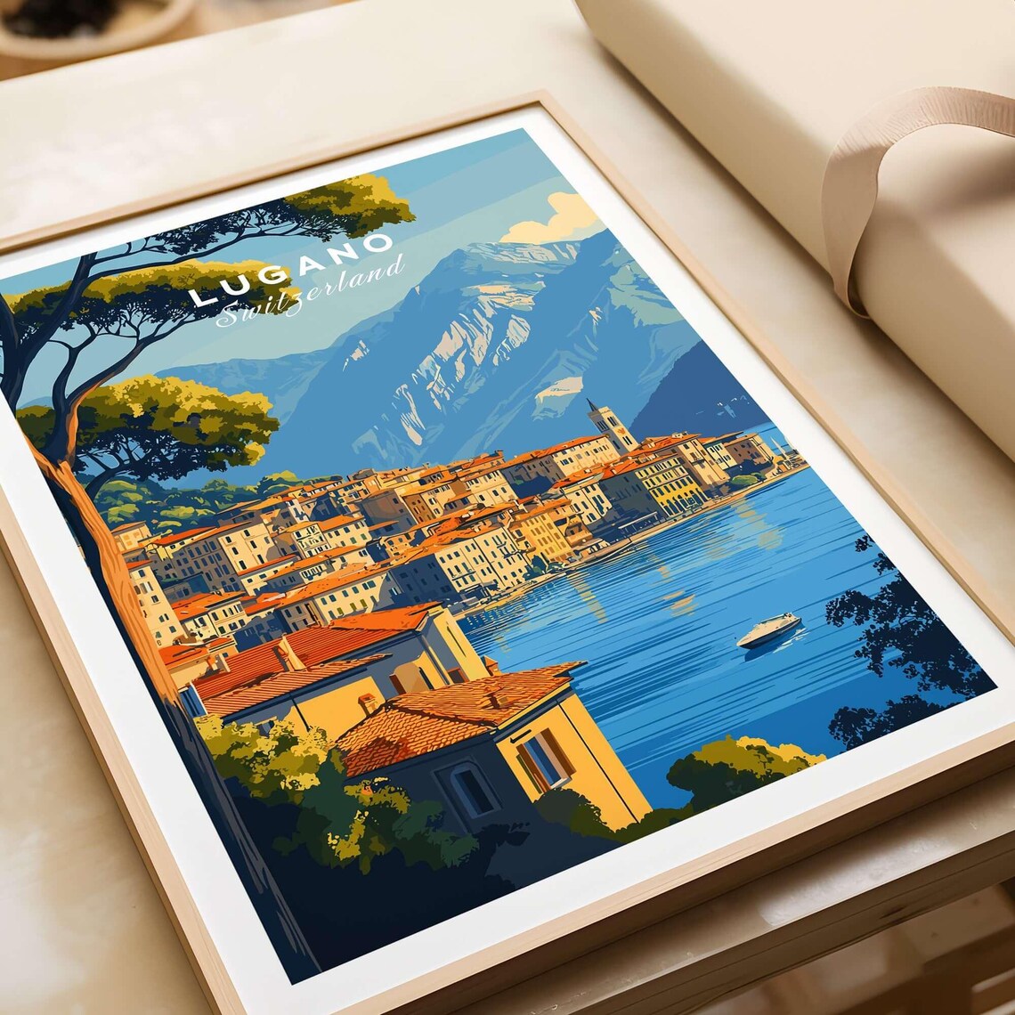 Lugano Switzerland Old Town Mountain Lake Waterfront View Poster - Image 4