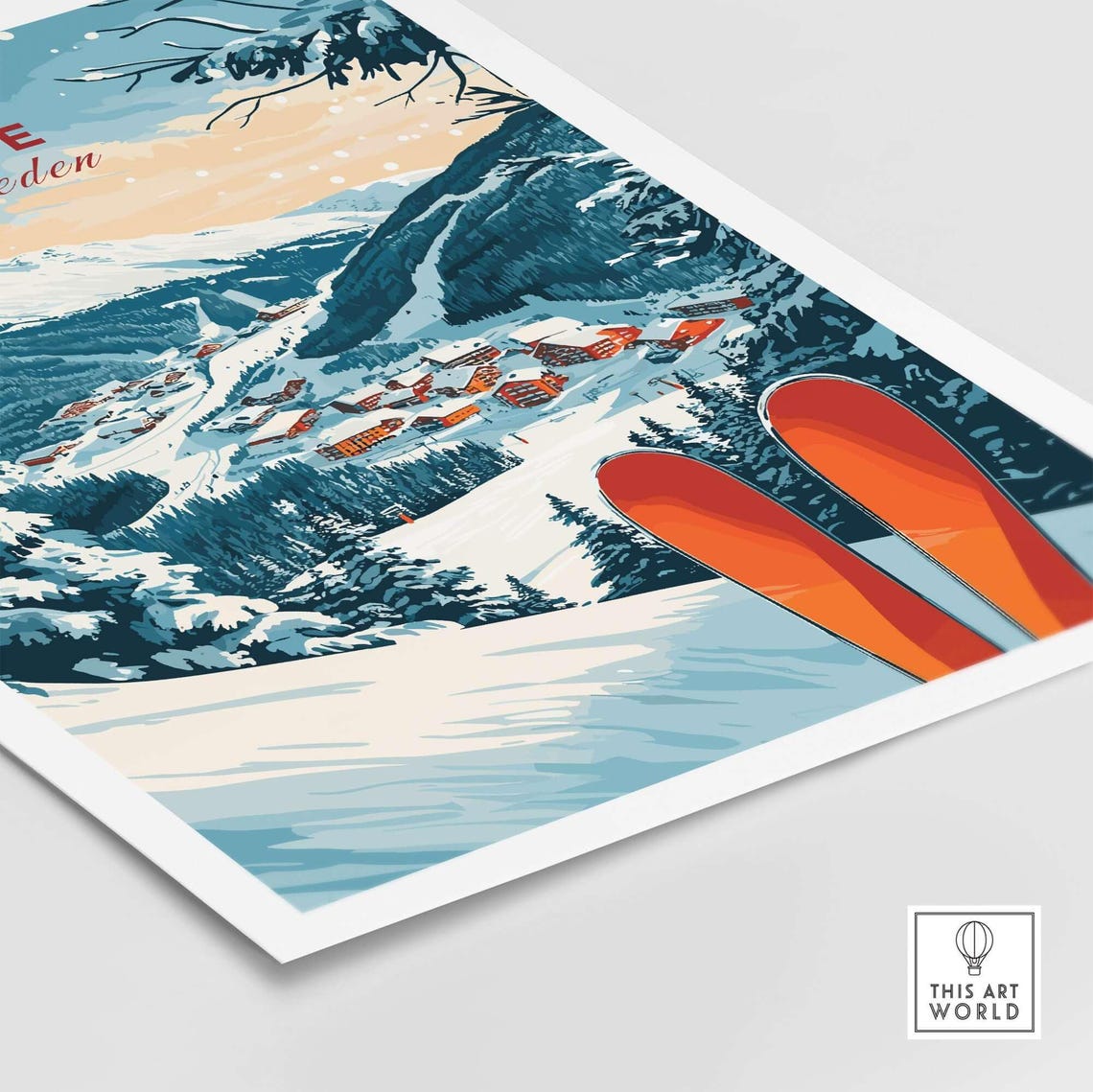 Re Sweden Ski Resort Art Print, Winter Sports - Image 5