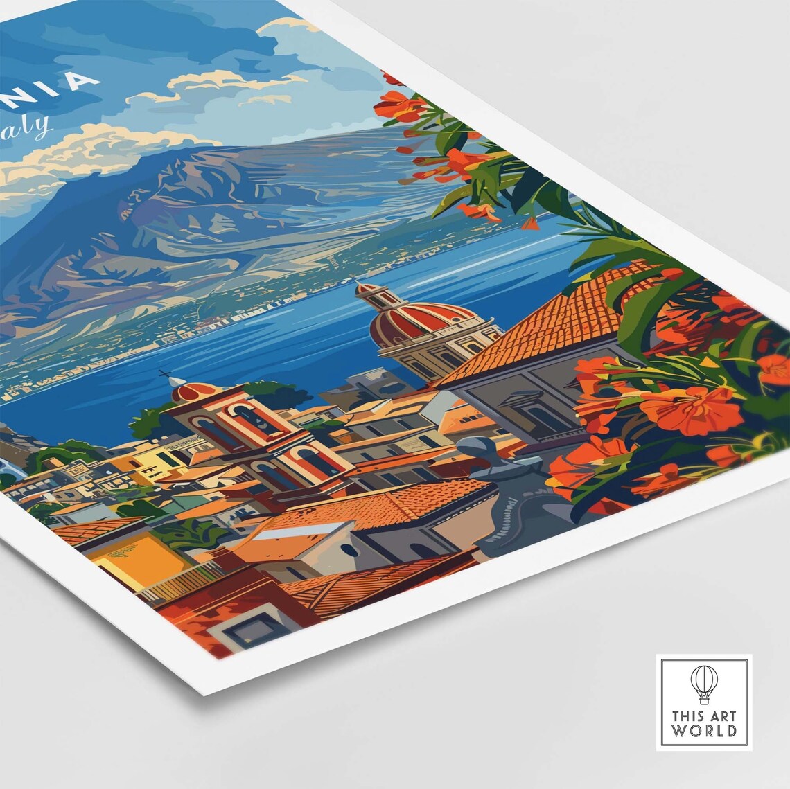 Catania Italy Mount Etna Sicily Coastal Vista Vintage Travel Poster - Image 4