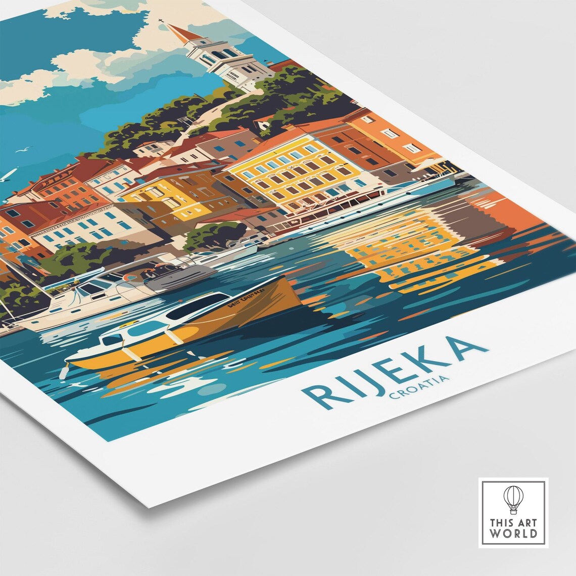 Rijeka Croatia Harbor Boats Bell Tower Waterfront Travel Poster - Image 4