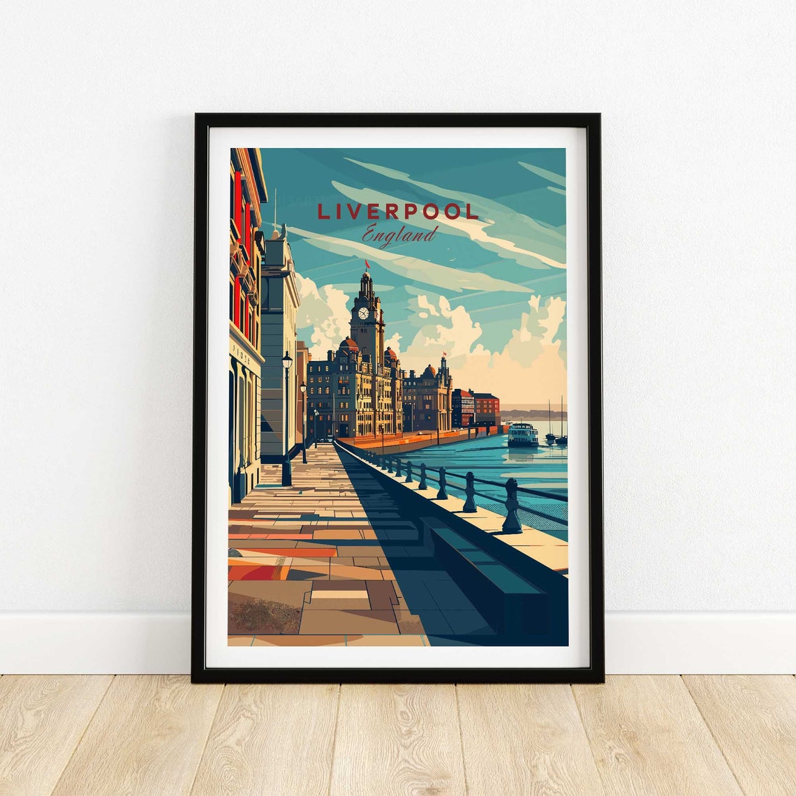 Liverpool England Waterfront Promenade Royal Liver Building Poster