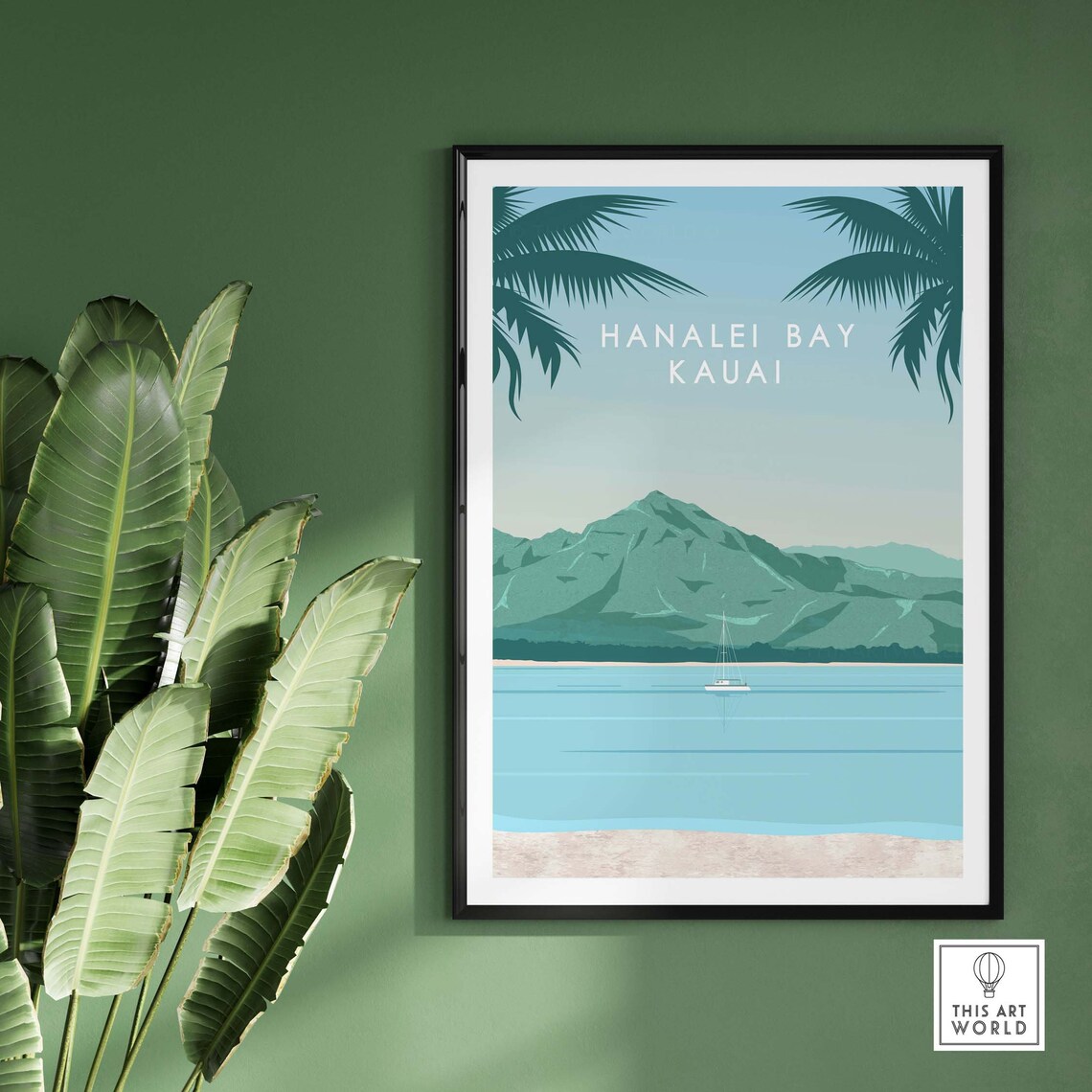 Kauai Travel Poster, Hanalei Bay Hawaii Art Print - Image 2
