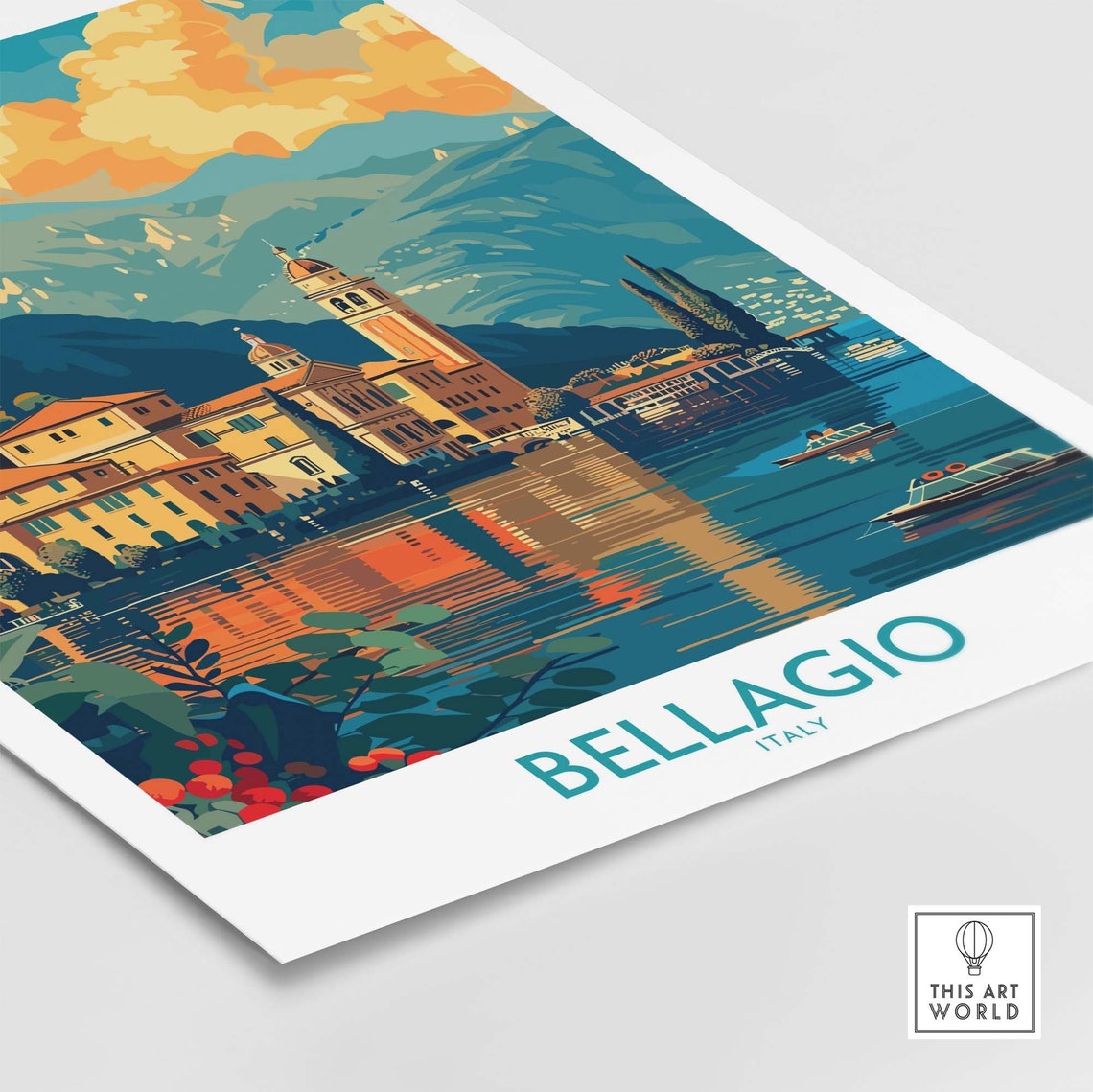 Bellagio Italy Lake Como Waterfront Sunset Reflections Poster - Image 4