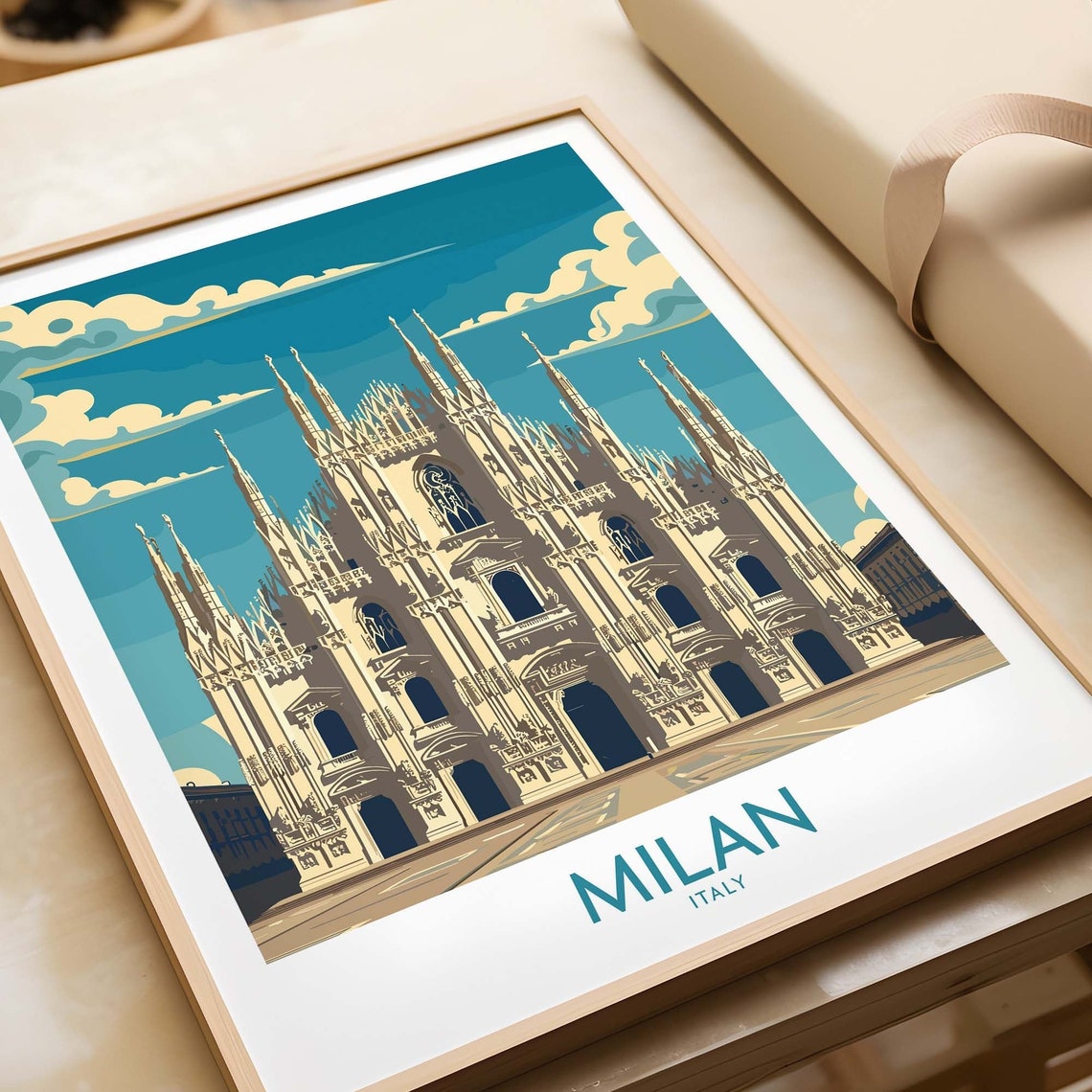 Milan Italy Duomo Cathedral Gothic Spires Blue Sky Architecture Poster