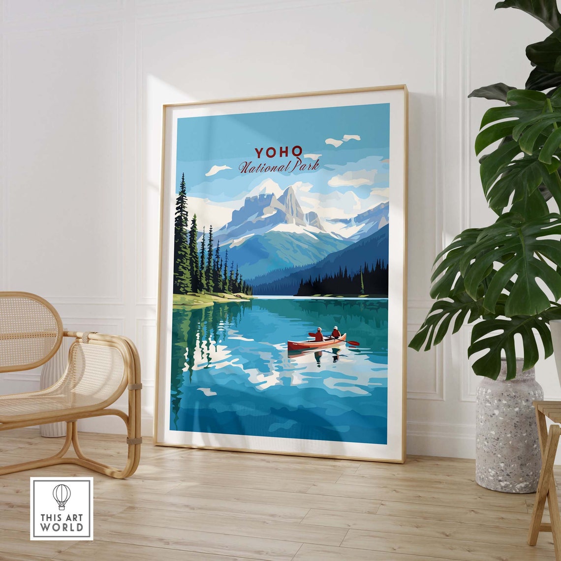 Yoho National Park Canoe Lake Mountain Reflection Art Poster - Image 3