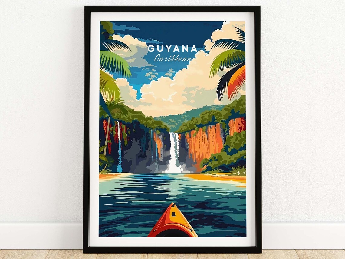 Guyana Caribbean Waterfall River Kayak Bow Jungle Adventure Poster