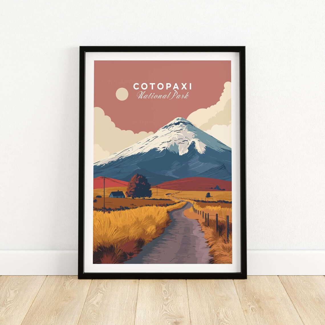 Cotopaxi National Park Ecuador Volcano Road Sunset Travel Poster