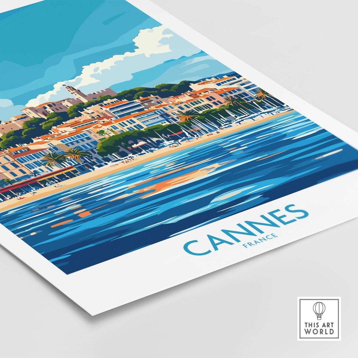 Cannes France Riviera Town Beach Palm Trees Vintage Travel Poster - Image 4