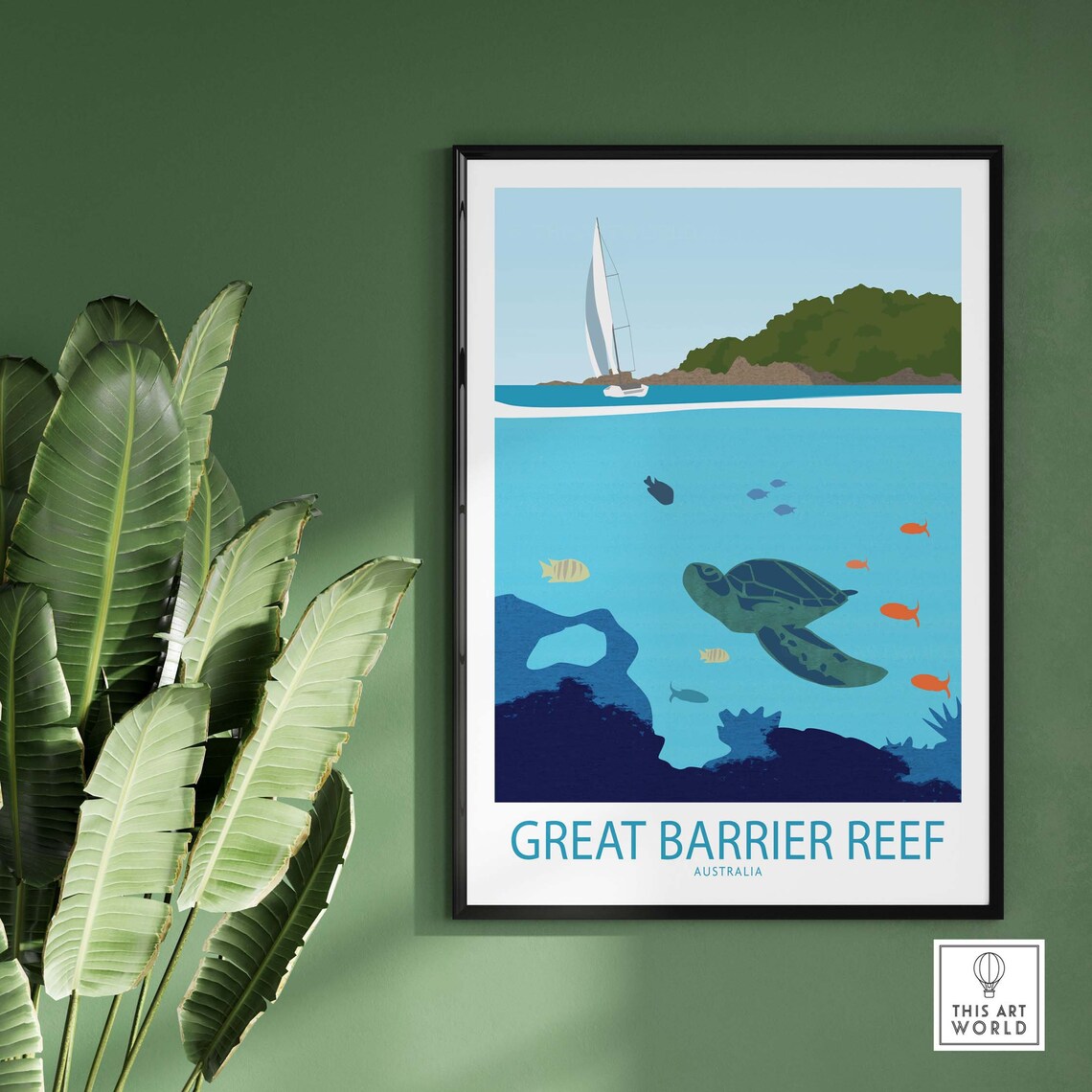 Great Barrier Reef Australia Sea Turtle Coral Reef Marine Life Poster - Image 3
