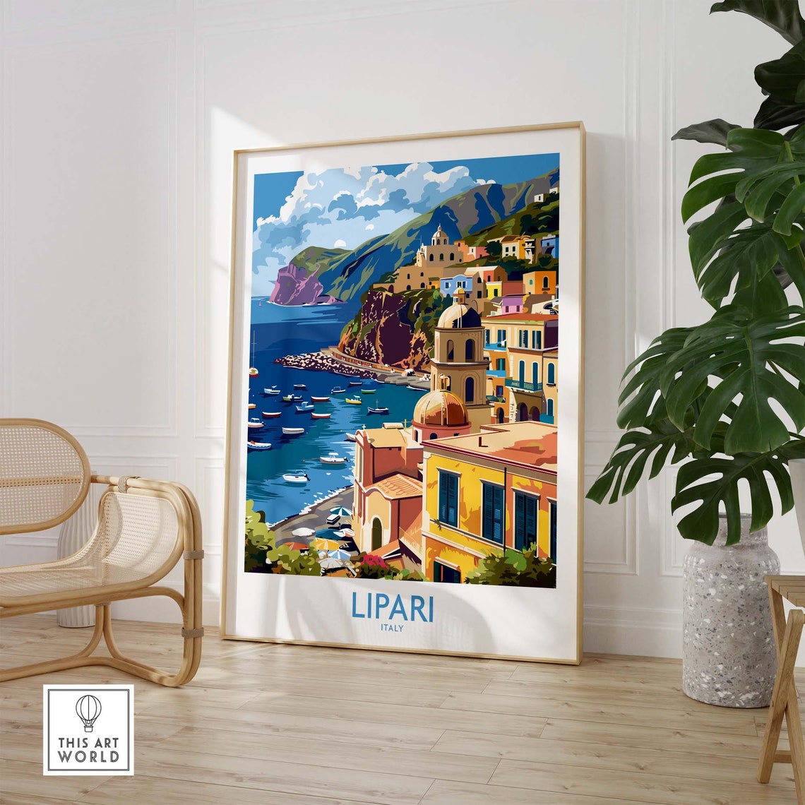 Lipari Italy Hillside Town Overlooking Colorful Harbor Bay Poster - Image 2