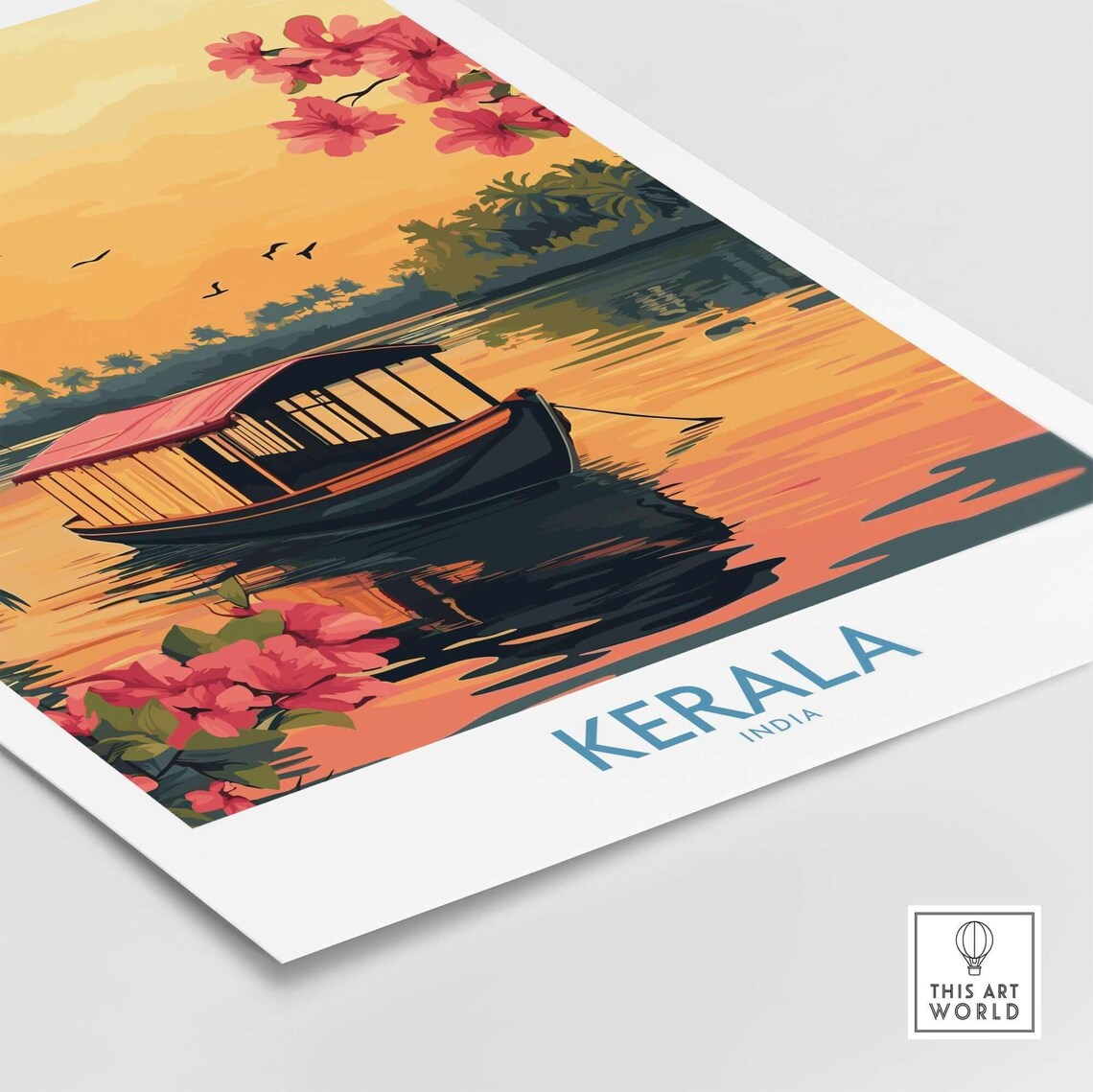 Kerala India Houseboat Sunset Backwaters Palms Travel Poster - Image 4