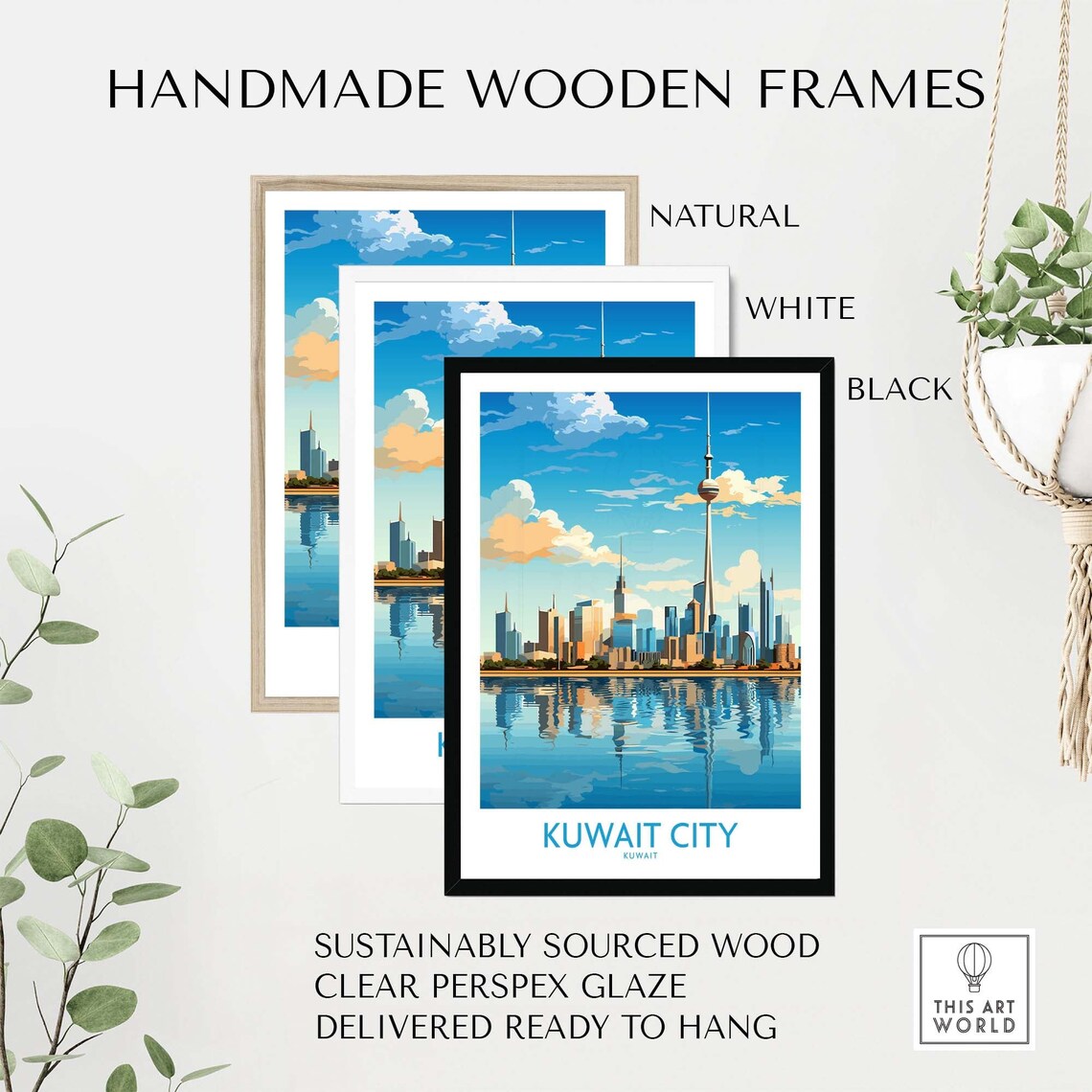 Kuwait City Skyline Kuwait Towers Harbor Reflection Travel Poster - Image 4