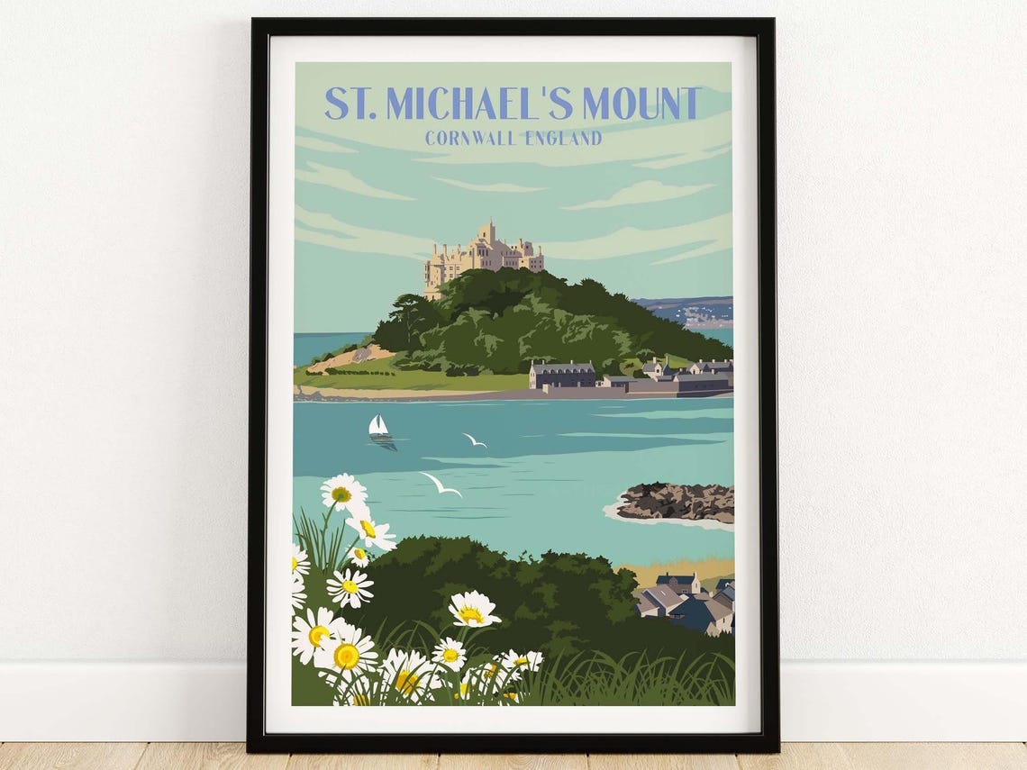 St Michaels Mount Cornwall England Tidal Island Castle Travel Poster