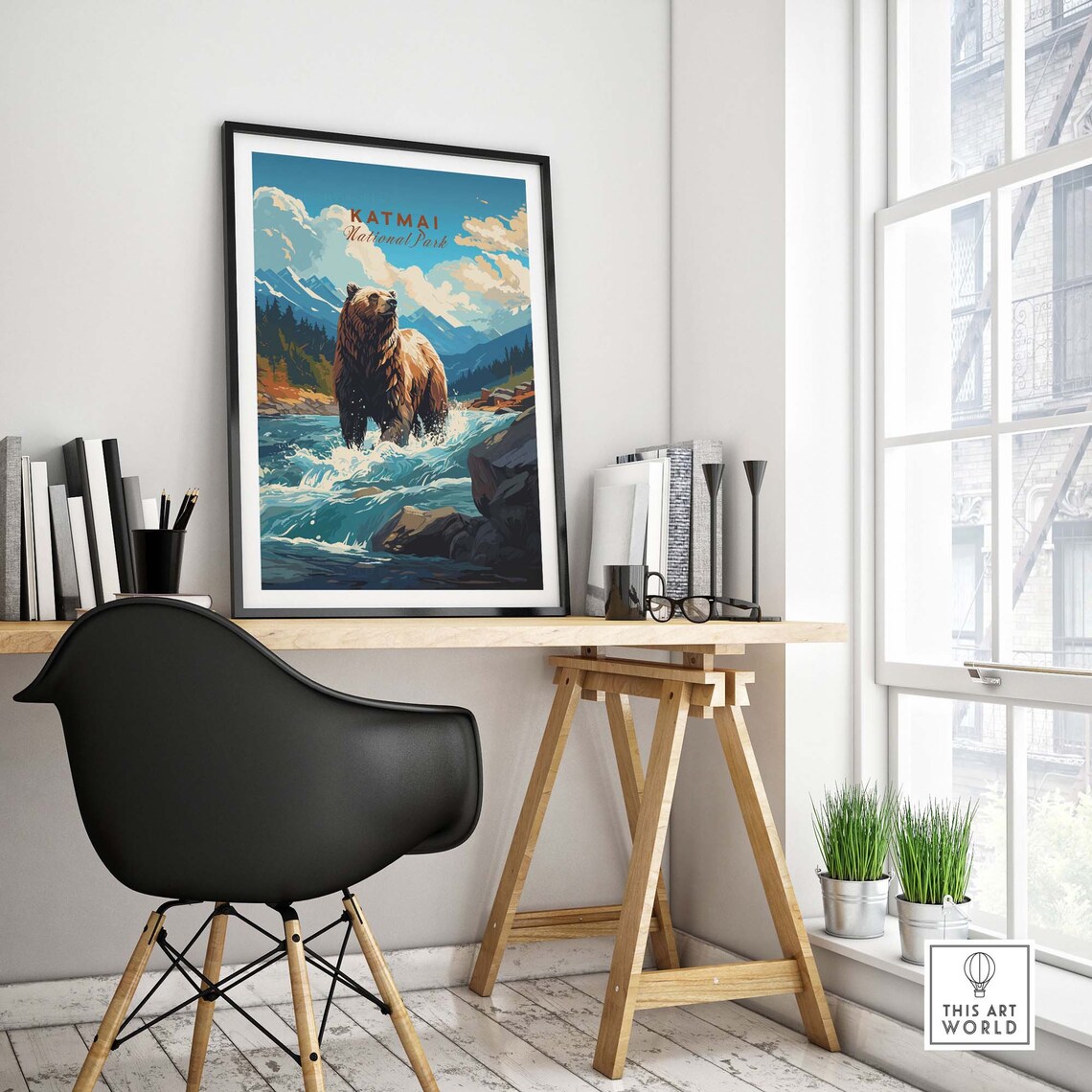 Katmai National Park Brown Bear Wild River Rapids Scene Poster - Image 4