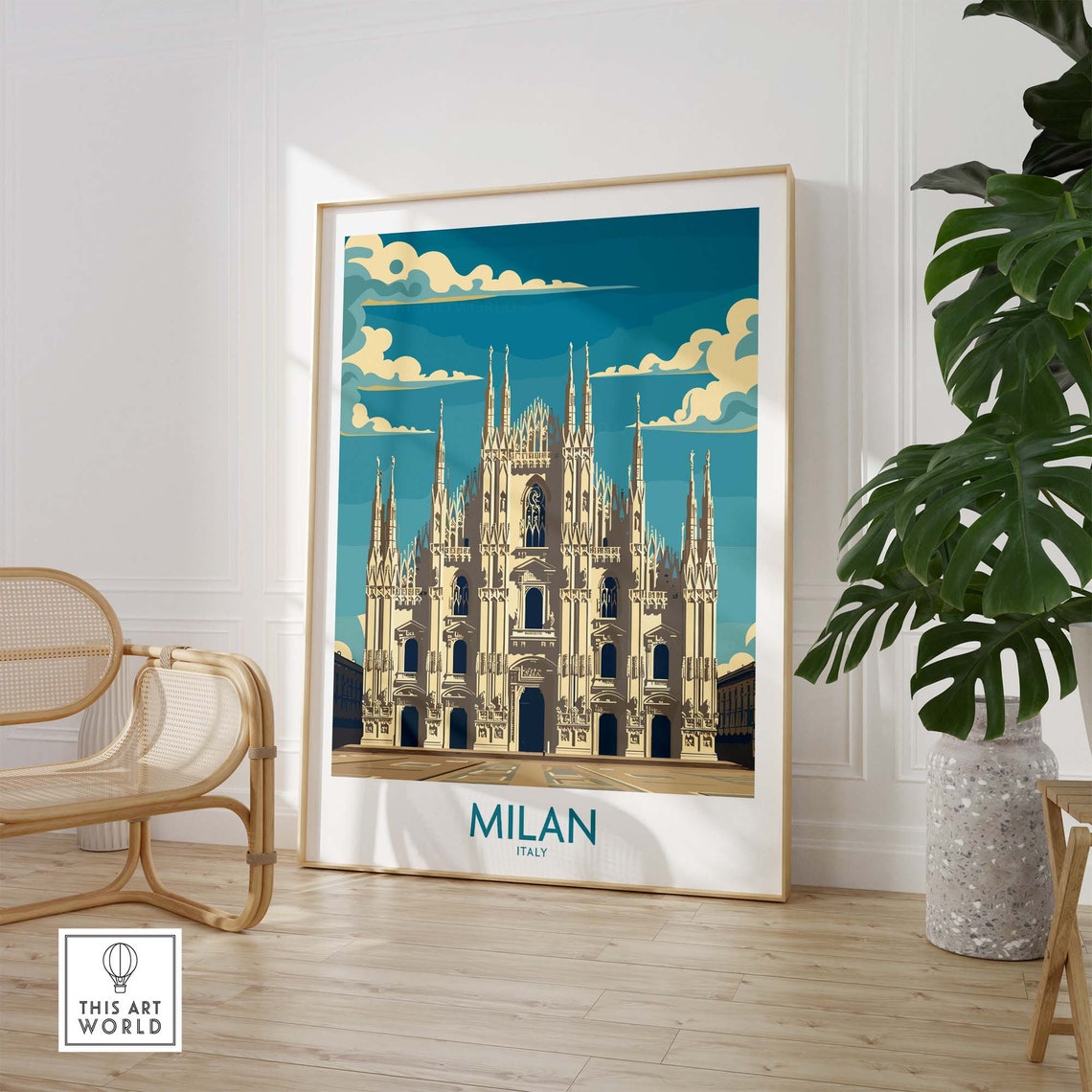 Milan Italy Duomo Cathedral Gothic Spires Blue Sky Architecture Poster - Image 2