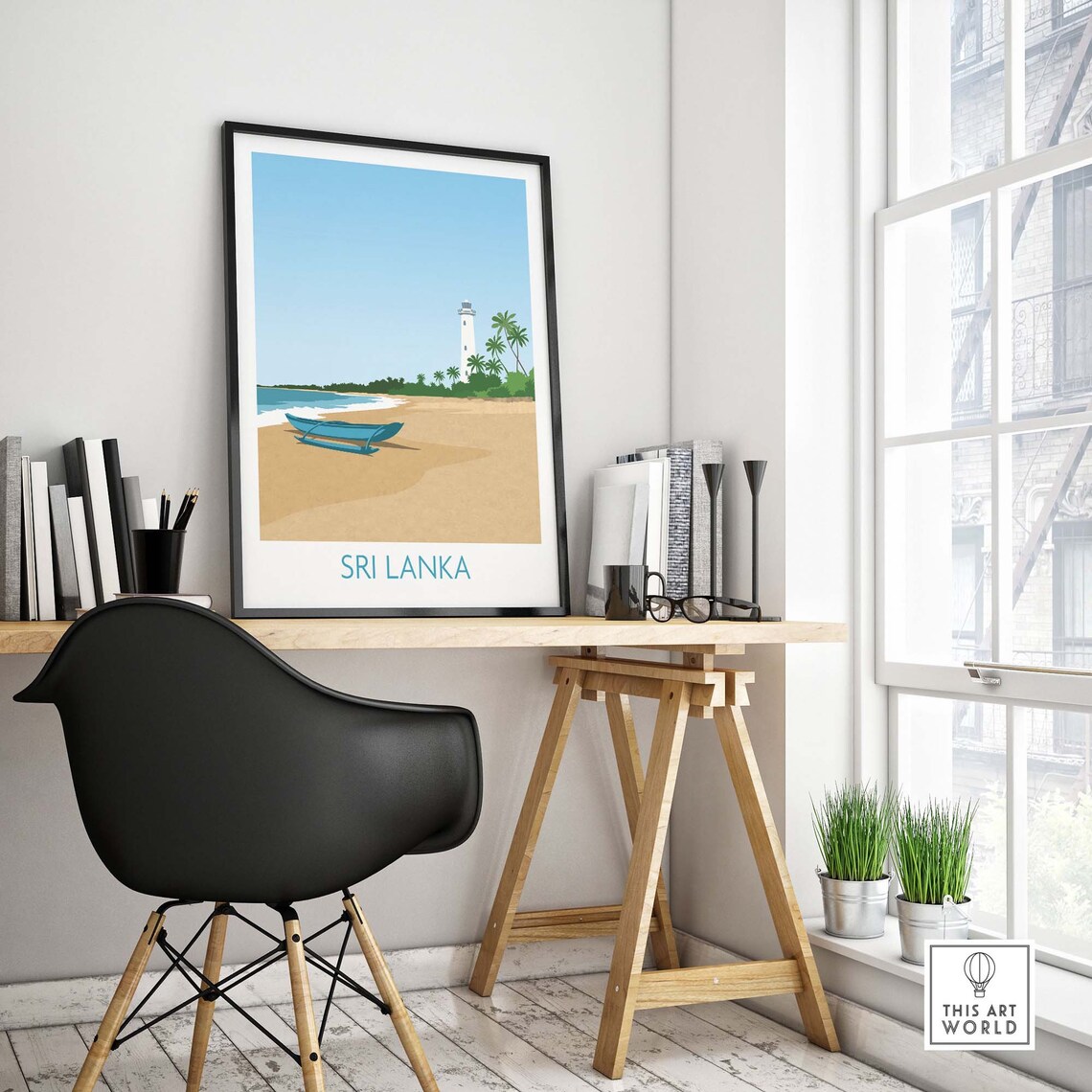 Sri Lanka Lighthouse Beach Canoe Island Illustration Travel Poster - Image 4