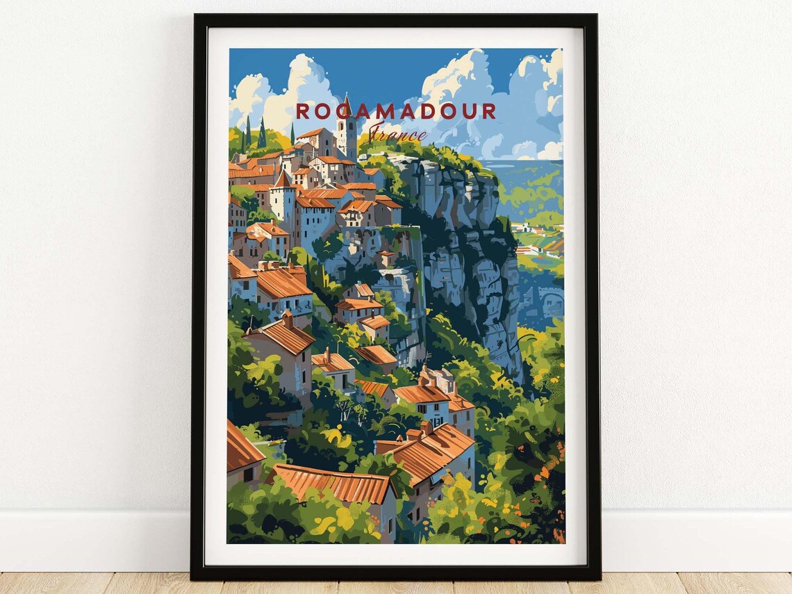 Rocamadour France Clifftop Church Towers Vintage Travel Poster